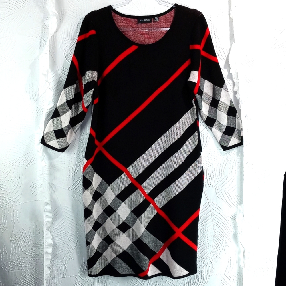 Plaid pattern sweater dress//Sz.L